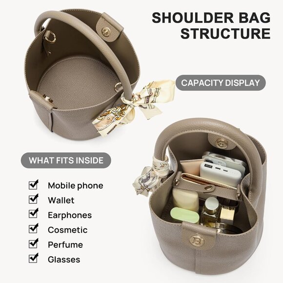 Vegan Leather Crossbody Bags for Women Bucket Handbag - Picture 4 of 7